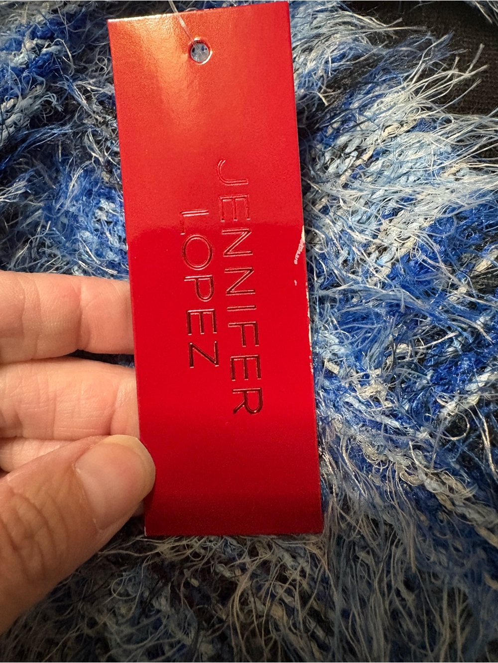 Jennifer Lopez Blue Fuzzy Faux Wrap Sweater - Picture 5 of 6